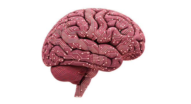 Human brain anatomy 3D illustration with detailed folds and lobes isolated on transparent background