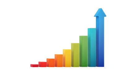 Fototapeta premium Colorful 3D bar chart growth concept with ascending rainbow columns isolated on transparent background