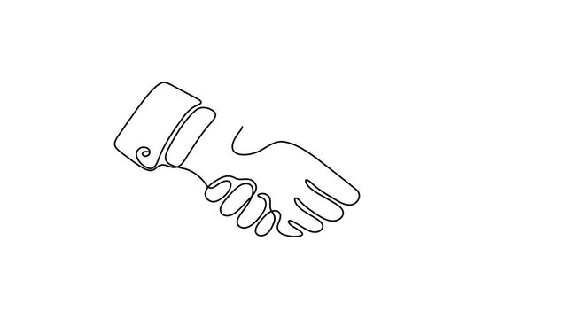 Hand line handshake people continuous business outline partnership vector together. Line hand handshake art concept trust deal agreement one illustration sketch isolated background work team man.