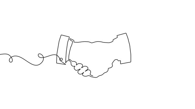 Hand line handshake people continuous business outline partnership vector together. Line hand handshake art concept trust deal agreement one illustration sketch isolated background work team man.