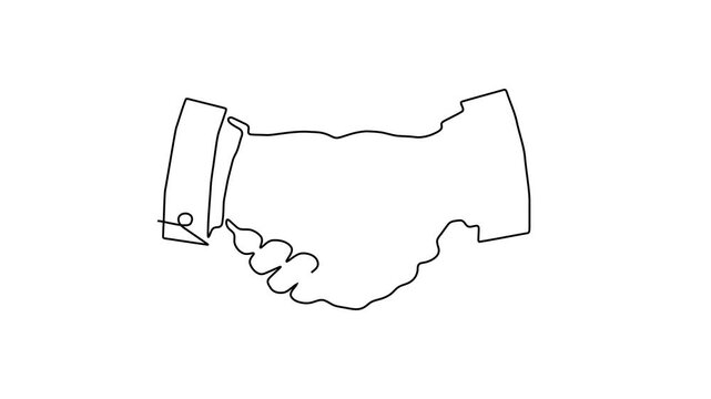 Hand line handshake people continuous business outline partnership vector together. Line hand handshake art concept trust deal agreement one illustration sketch isolated background work team man.