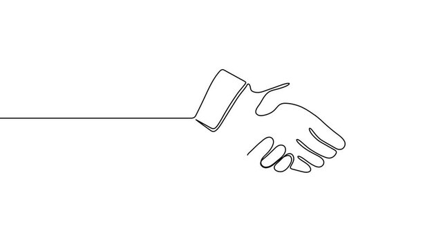Hand line handshake people continuous business outline partnership vector together. Line hand handshake art concept trust deal agreement one illustration sketch isolated background work team man.