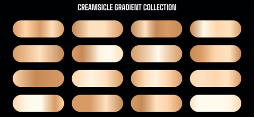 Creamsicle Gradient Collection vector set. Orange and white metallic color swatches for UI, web, app, branding, social media design, isolated on black