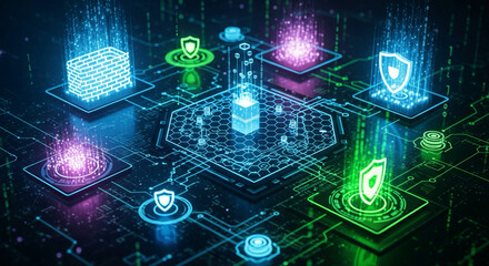 Fototapeta premium Advanced cybersecurity system with digital protection elements