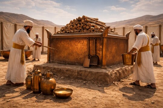 Priests Serving at the Bronze Altar &ndash; Tabernacle Scene