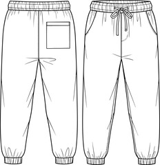 Jogger Sweatpants Front and Back View Technical Fashion Sketch in Flat Illustration Style © ASH Labs