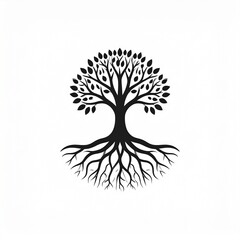 Fototapeta premium Minimalist black tree roots and branches vector illustration isolated on white background