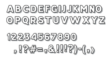 Fototapeta premium Bold 3d alphabet and numbers with shadows for modern typography designs
