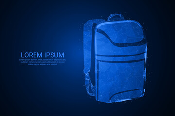 Futuristic Wireframe Backpack Icon in Polygonal Mesh Style with Starry Universe Elements, Representing Education, Travel, and Student Equipment © shanto82s
