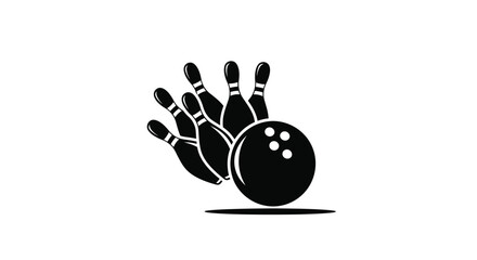 A black silhouette depicts a bowling ball striking pins © Design lens
