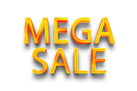 Bright Yellow Mega Sale 3D Text Banner on Transparent Background &ndash; Big Discount Promotion Design