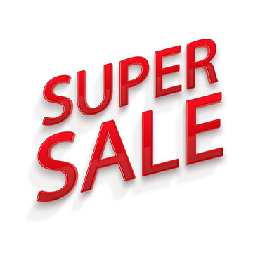 Bold Red Super Sale Text Banner on Transparent Background &ndash; 3D Discount Promotion Typography Design