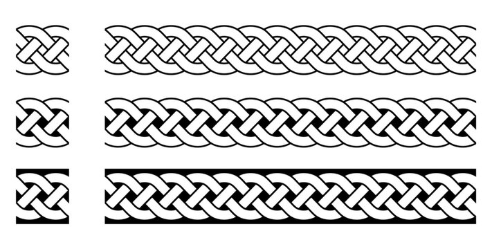 Seamless Pattern Interwoven Celtic Knot Style Frame Border Vector Illustration Set