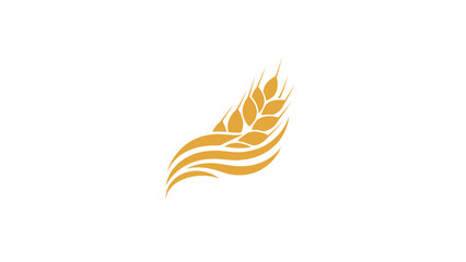 Golden Stylized Wheat Ear with Flowing Waves Logo on White Background © solihul