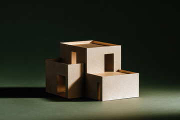 Architectural model of modern house with stacked volumes and trendy design.