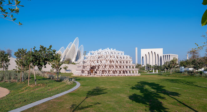 Abu Dhabi, United Arab Emirates &ndash; February 22, 2026: Zayed National Museum and Abrahamic House in Al Masar Garden