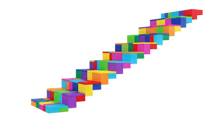 Fototapeta premium Colorful 3D ascending steps or blocks forming upward staircase isolated on transparent background