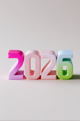 The numbers 2026 are painted in various colors and patterns. They are arranged on a light wall.