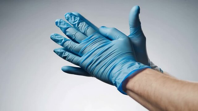 Protective Hands: A close-up shot captures hands encased in blue gloves, providing a visual narrative of safety, hygiene, and medical practice.