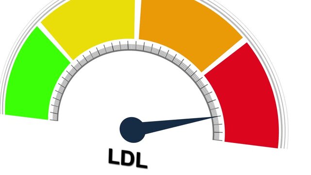 Animated LDL (bad cholesterol) / Low density lipoprotein level meter moving from high level to normal level. Motion graphics of mater level concept