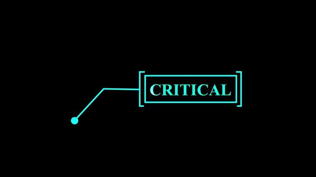Animated "CRITICAL" text stamp with cyan outline and dot pointer on black background, video animation