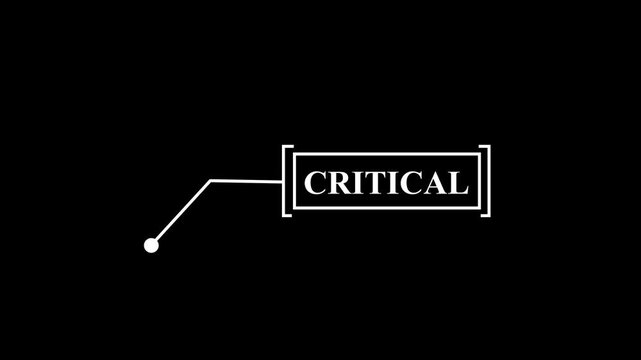 Animated "CRITICAL" text stamp with white outline and dot pointer on black background, video animation