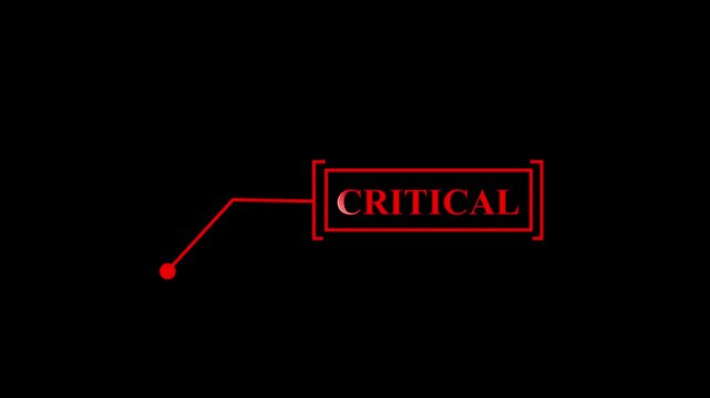 Animated "CRITICAL" text stamp with red outline and dot pointer on black background, video animation