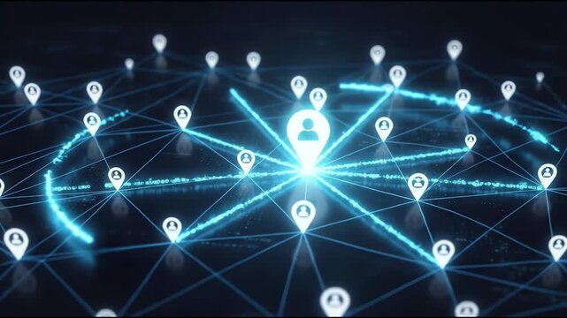 Visualizing a global digital network of connected user profiles, forming an abstract social interaction grid online