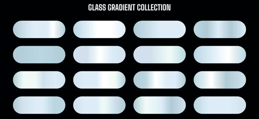 Glass gradient buttons collection, shiny metallic oval shapes, for website or app UI, overlay effect, transparent background, png