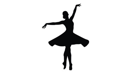 Silhouette of a ballerina in a dynamic pose arms outstretched and mid leap © MDSAEEM
