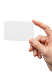 Obraz premium Hand holding a blank white business card isolated on transparent background