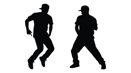 Silhouettes of two men in dynamic poses potentially dancing or performing