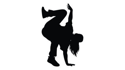 Silhouette of a dancer performing a dynamic handstand breakdance pose © MDSAEEM