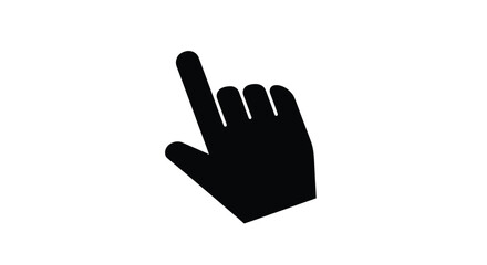 A simple black silhouette of a hand pointing downwards