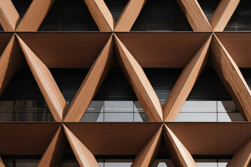 Modern building facade with shaped geometric structure and glass windows.