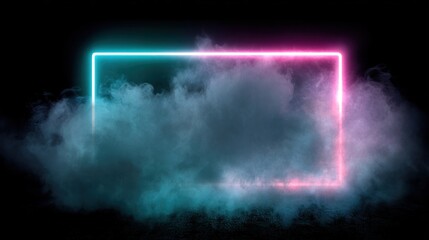 Fototapeta premium Neon rectangle frame in smoky background