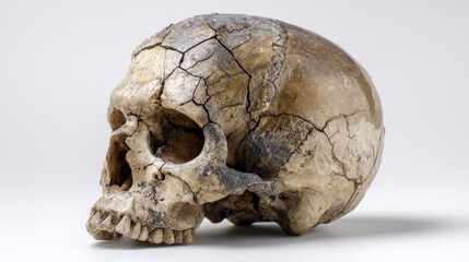 Fototapeta premium Ancient human skull, showing signs of age