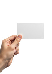 Obraz premium Hand holding a blank white business card isolated on transparent background