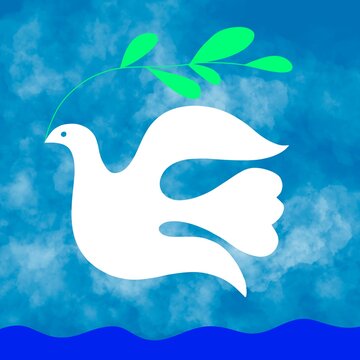 Web banner religioso azzurro cielo Paradiso. Colomba Bianca. Luce Croce Raggiante. Pentecoste. Annunciazione. Pasqua. Natale. Bokeh, stelle, sole. Raggio di luce magica. Sfondo azzurro