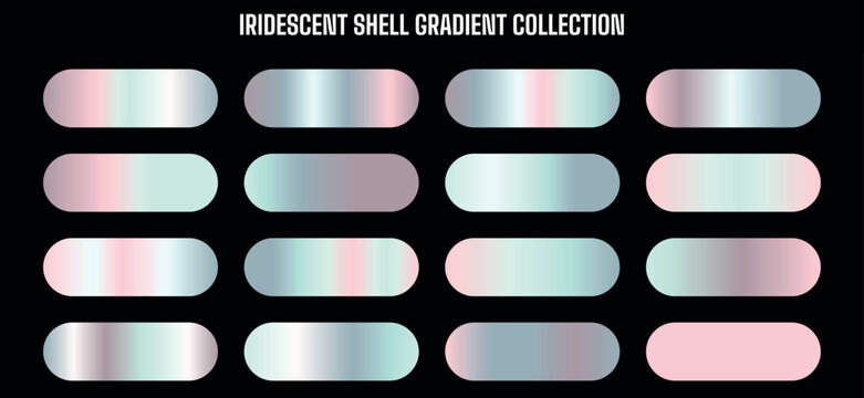 Iridescent shell gradient collection, holographic oval shapes, pastel colors, for background, overlay effect, gradient texture, website design element, Isolated on transparent background, png