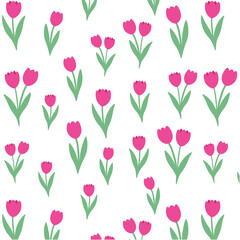 Obraz premium Seamless Tulip Pattern with Pink Flowers on White Background for Mother’s Day Cards and Spring Branding