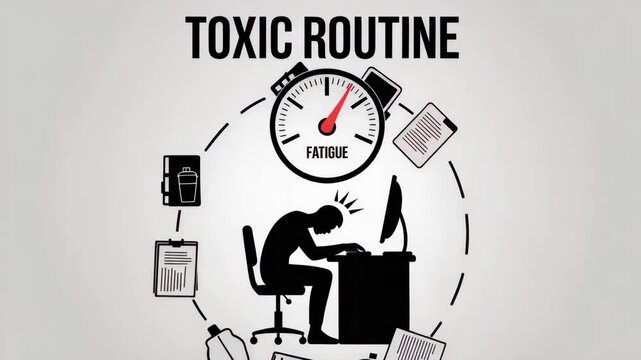 Toxic Routine's Toll: This image unveils the adverse effects of a draining cycle, capturing the burden of fatigue and a demanding schedule.