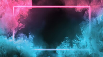 Naklejka premium Neon glow frame encompassed by vibrant pink and blue smoke