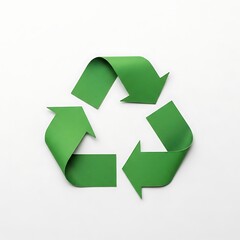 Obraz premium Green recycle symbol made of curved arrows on clean white background for environment