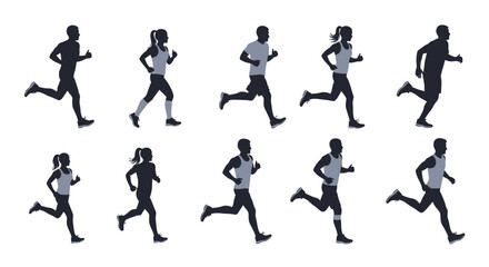 Silhouettes of people running depicting motion and athletic activity