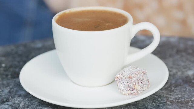 turkish Delight with Turkish Coffee in Mini White Cup