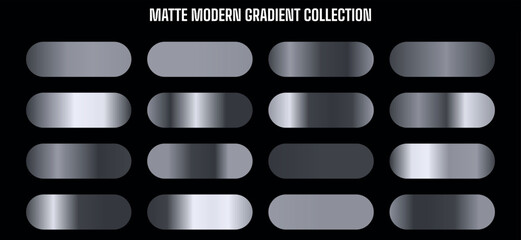 Matte modern gradient buttons collection, gray metallic shapes, for website or app UI, overlay effect, Isolated on transparent background, png