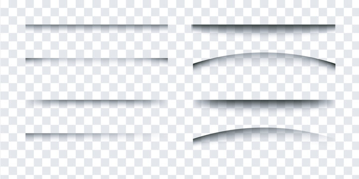 Realistic paper shadow effects set on transparent background