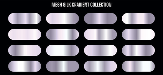 Mesh silk gradient buttons collection, metallic oval shapes, for website or app UI, overlay effect, isolated on transparent background, png