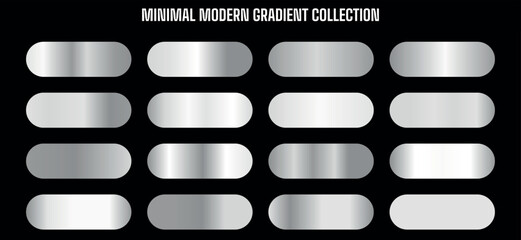 Metallic gradient oval buttons, silver shiny icons, for website or app UI, gradient collection, isolated on transparent background, png